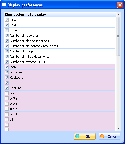 Fig 4.4 : Displayed columns choice in the main view
