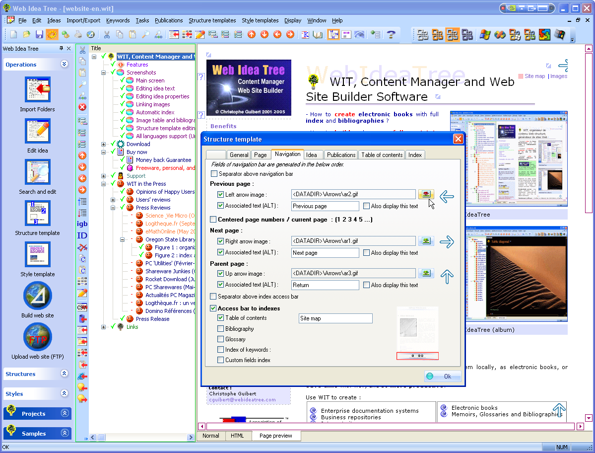 Structure template editing : here, the navigation bar.