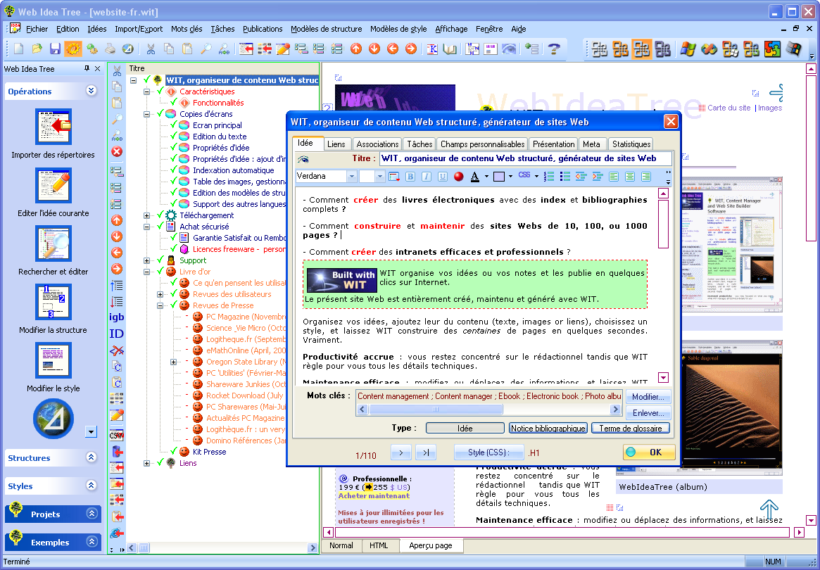 Gestion des mots cls ( droite)