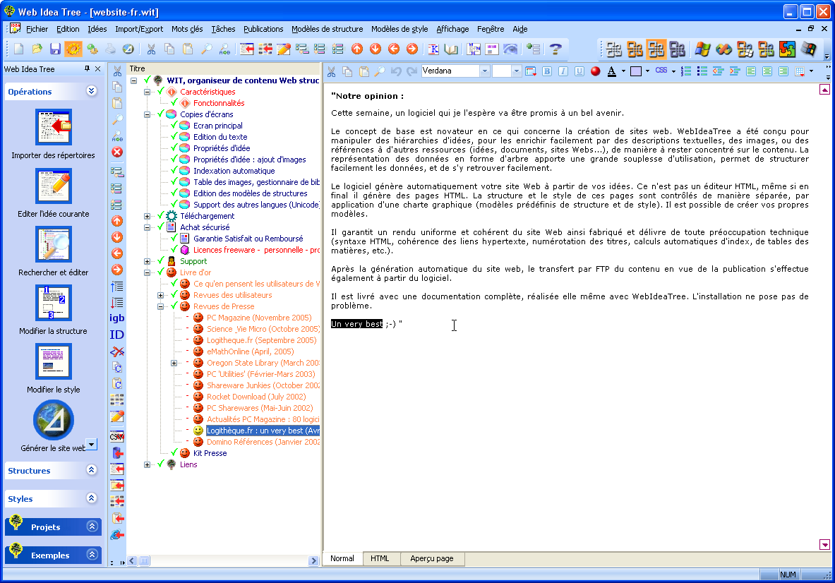 Edition du texte de l'ide courant ( droite)