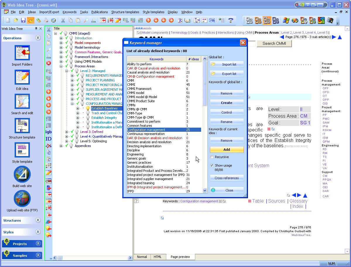 L'indice analitico viene automaticamente generato a partire dalle parole chiave (a destra)