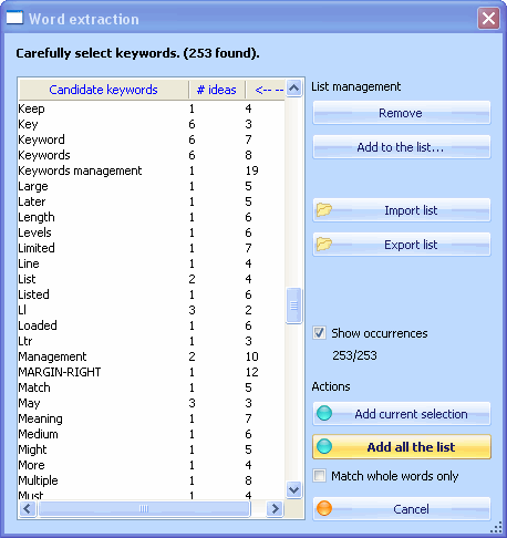 Fig 4.9b. Automatically build a list of keywords