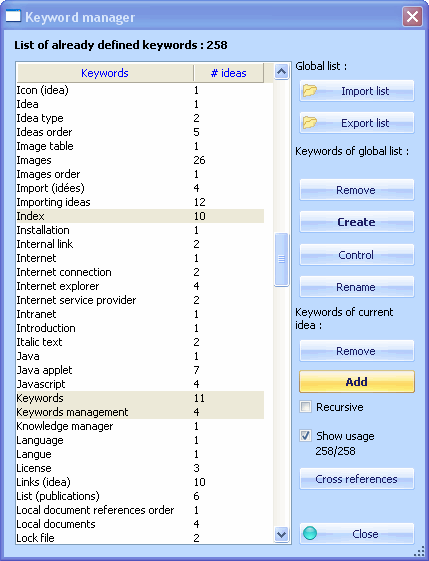 Fig. 4.13 : Keywords manager