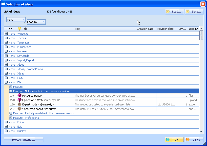 Grouping ideas on attributes values
