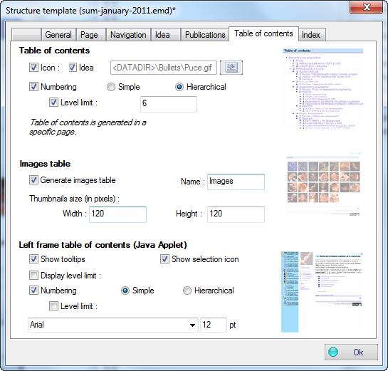 Figure 12 : table of contents options