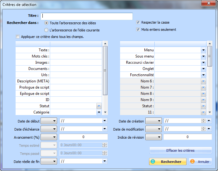 Fig 4.21 : critères de sélection