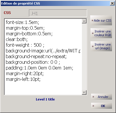 Fid 4.30 : Edition des propriétés CSS.