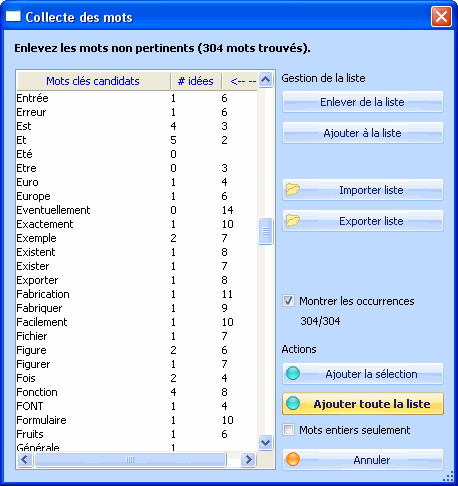 Fig 4.9b. Collecte automatique des mots clés