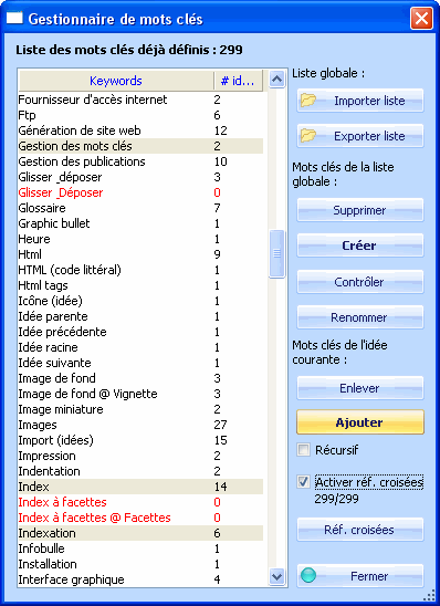 Fig. 4.13 : Gestionnaire de mots clés.