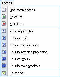 Menu de gestion des tâches