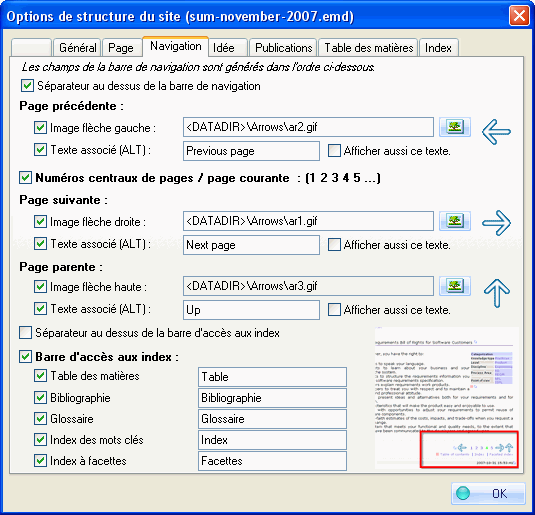 Figure 10 : options de la barre de navigation.