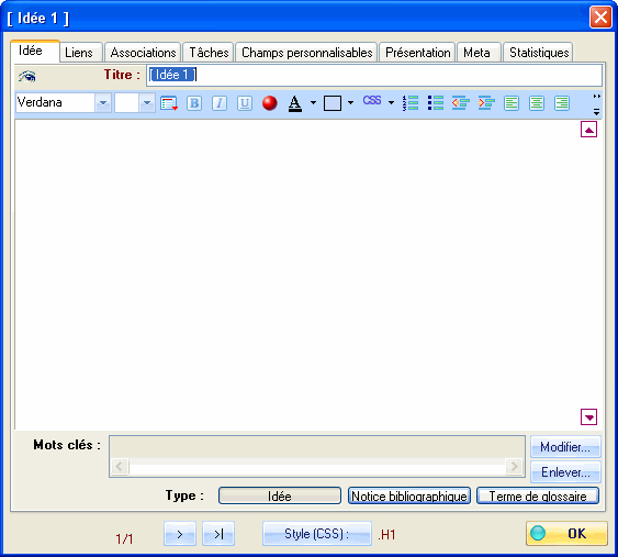 Figure 3 : dialogue de propriétés de l'idée