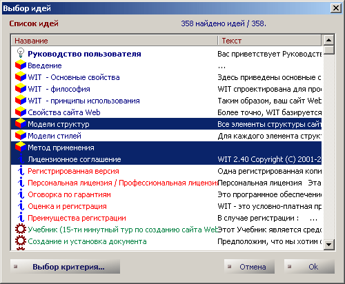 Рис 4.20 : Выбор идей