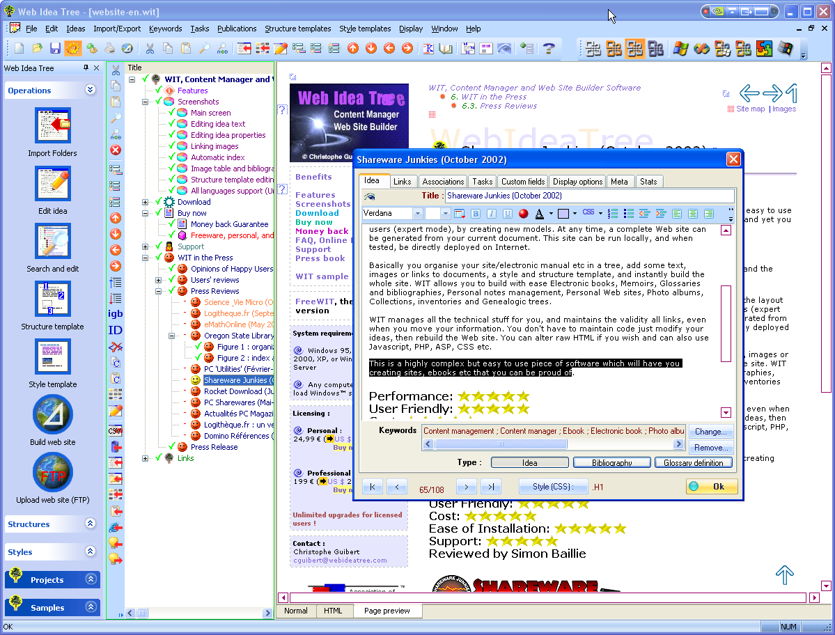 <Bewerking idee-eigenschappen : sleutellwoorden (rechts)