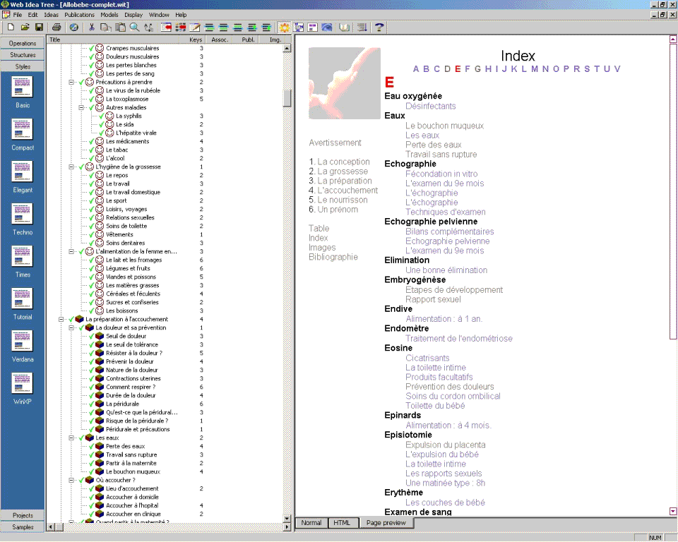Автоматическое создание инлекса из списков ключевых слов (справа)