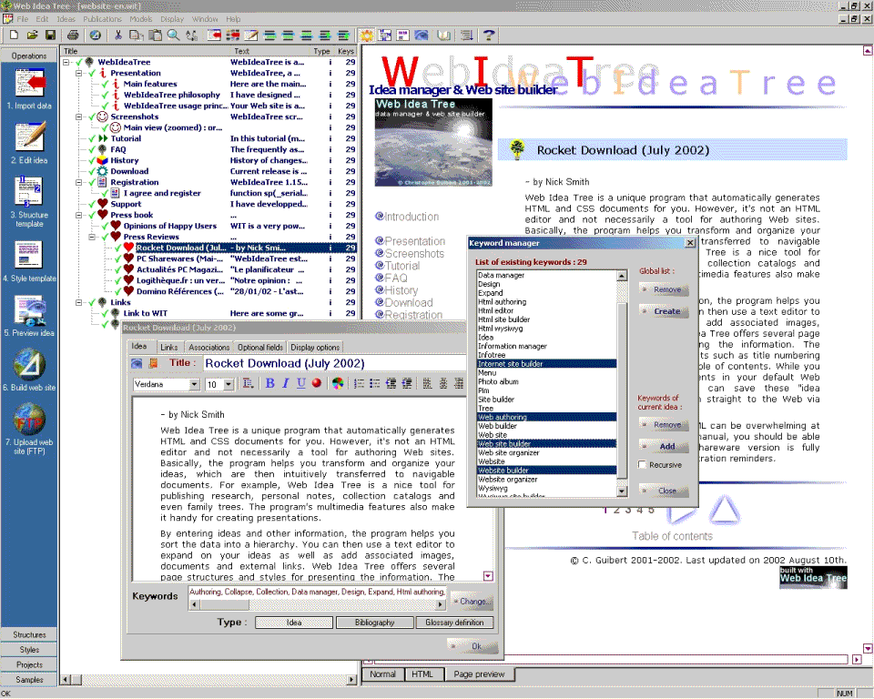 Редактирование свойств идеи: ключевые слова (справа)